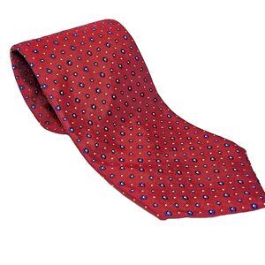 Lauren Ralph Lauren Hand Finished 100% Silk Tie Made In USA Red Blue & Gold Dots